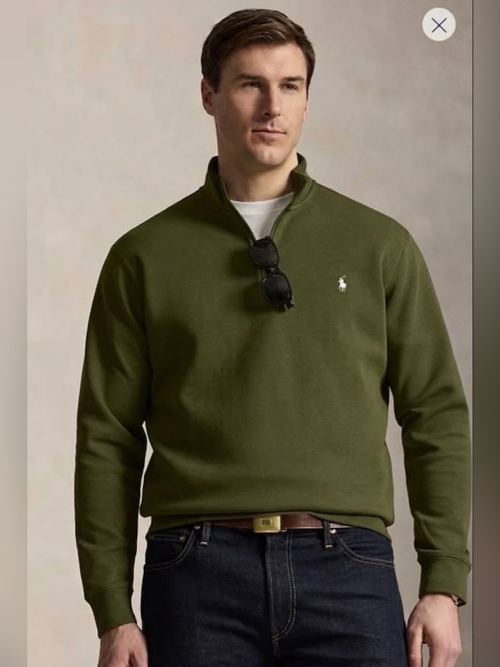 NWT $145 Ralph Lauren Men's Classical Green Quarter-Zip Sweatshirt, Size Large